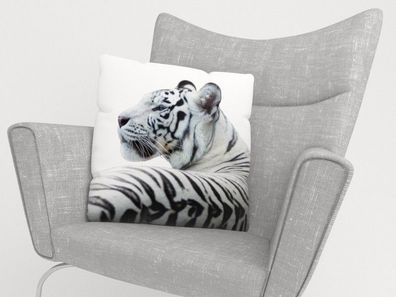 Foto-Kissenbezug "Weisser Tiger 2" Kissenhülle mit Motiv, 3D Fotodruck, auf Maß
