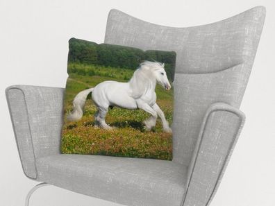 Foto-Kissenbezug "Weisses Pferd" Kissenhülle mit Motiv, 3D Fotodruck, Maßanfertigung