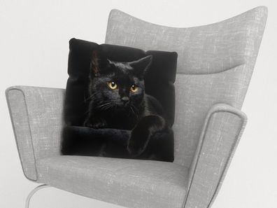 Foto-Kissenbezug "Schwarze Katze" Kissenhülle mit Motiv, 3D Fotodruck, Maßanfertigung