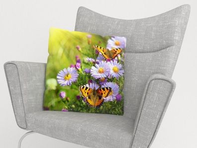 Foto-Kissenbezug "Schmetterlinge im Kamillenfeld" Kissenhülle mit Motiv, 3D Fotodruck