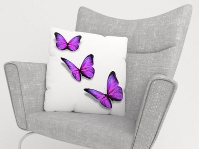 Foto-Kissenbezug "Lila Schmetterlinge" Kissenhülle mit Motiv, 3D Fotodruck, auf Maß