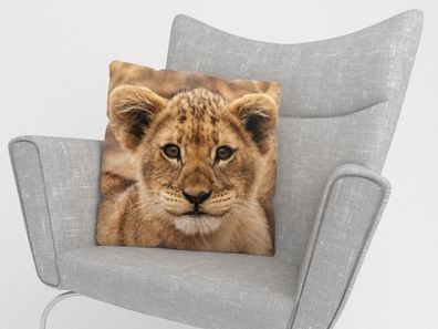 Foto-Kissenbezug "Niedlicher Löwe" Kissenhülle mit Motiv, 3D Fotodruck, auf Maß