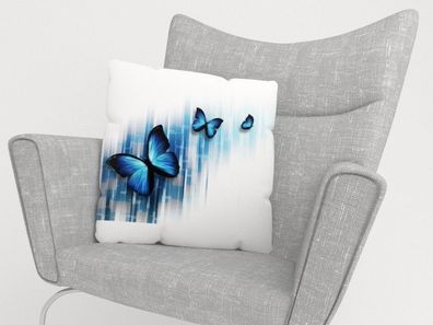 Foto-Kissenbezug "Blaue Schmetterlinge" Kissenhülle mit Motiv, 3D Fotodruck, auf Maß