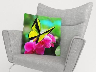 Foto-Kissenbezug "Gelber Schmetterling" Kissenhülle mit Motiv, 3D Fotodruck, auf Maß