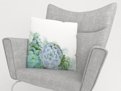 Foto-Kissenbezug "Blau-grüne Blumen" Kissenhülle mit Motiv, 3D Fotodruck, auf Maß