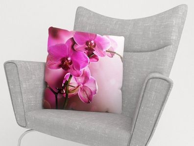 Foto-Kissenbezug "Lila Orchideen" Kissenhülle mit Motiv, 3D Fotodruck, Maßanfertigung