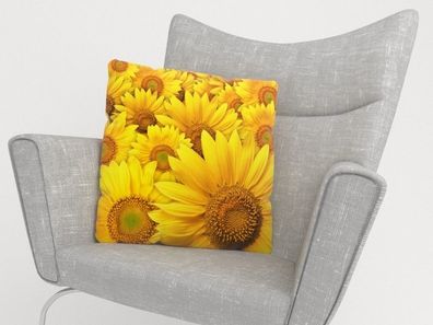 Foto-Kissenbezug "Traumhafte Sonnenblumen" Kissenhülle mit Motiv, 3D Fotodruck