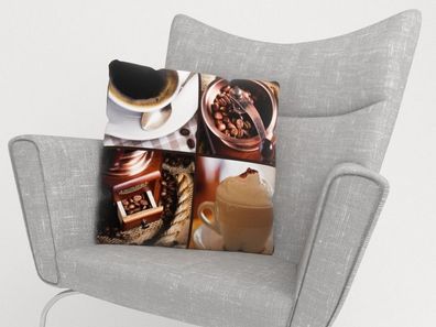 Foto-Kissenbezug "Kaffee Collage 5a" Kissenhülle mit Motiv, 3D Fotodruck, auf Maß