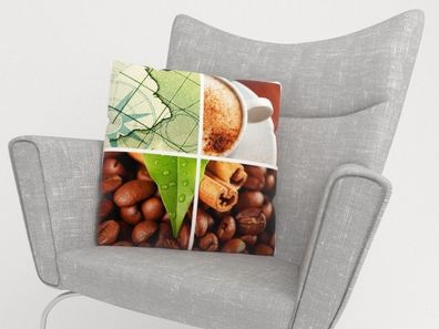 Foto-Kissenbezug "Kaffee Collage 2a" Kissenhülle mit Motiv, 3D Fotodruck, auf Maß
