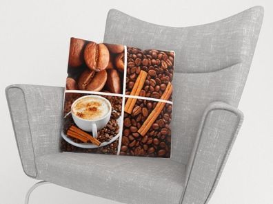 Foto-Kissenbezug "Kaffee Collage 2c" Kissenhülle mit Motiv, 3D Fotodruck, auf Maß