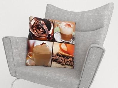 Foto-Kissenbezug "Kaffee Collage 5b" Kissenhülle mit Motiv, 3D Fotodruck, auf Maß