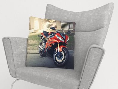 Foto-Kissenbezug "Roter Motorrad" Kissenhülle mit Motiv, 3D Fotodruck, Maßanfertigung
