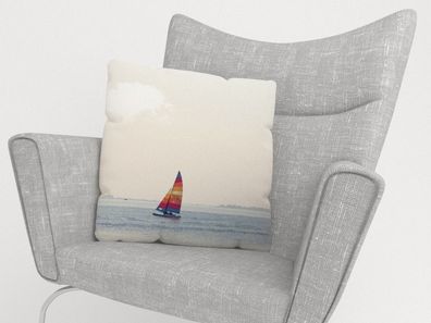 Foto-Kissenbezug "Einsames Segelboot" Kissenhülle mit Motiv, 3D Fotodruck, auf Maß
