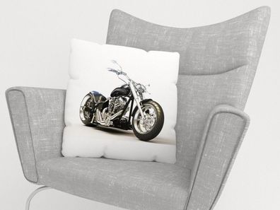 Foto-Kissenbezug "Schwarzer Motorrad" Kissenhülle mit Motiv, 3D Fotodruck, auf Maß