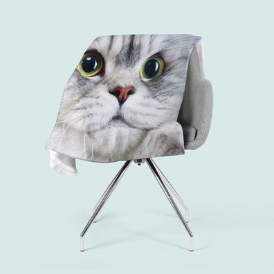 Foto-Kuscheldecke "Graue Katze" Wohndecke mit Motiv, Fleecedecke mit 3D Fotodruck