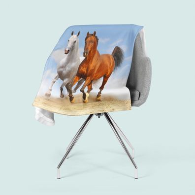 Foto-Kuscheldecke "Pferde" Wohndecke mit Motiv, Fleecedecke mit 3D Fotodruck