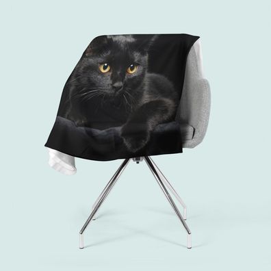 Foto-Kuscheldecke "Schwarze Katze" Wohndecke mit Motiv, Fleecedecke mit 3D Fotodruck