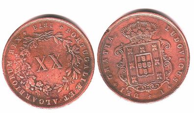 XX Reis Kupfermünze Portugal 1873