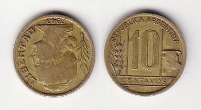 10 Centavos Messing Münze Argentinien 1942