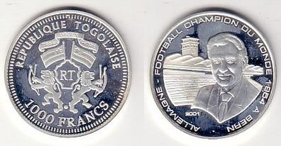 1000 Francs Silber Münze Togo 2001 Fussball Weltmeister Bern 1954