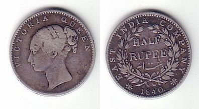 Half Rupee 1/2 Rupie Silber Münze East India Company 1840