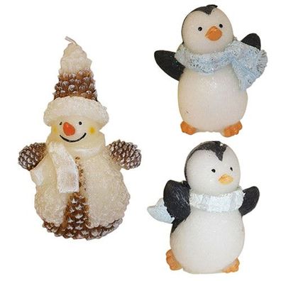 Kerze Pinguin Zapfen Männchen Buzzel Deko Weihnachten weiss orange braun blau