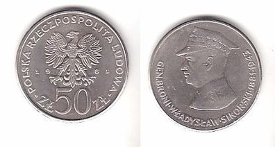 50 Zloty Kupfer Nickel Münze Polen 1981 General Wladyslaw Sikorski