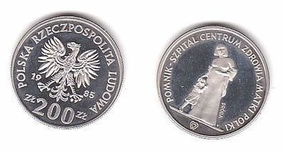200 Zloty Silber Münze Polen 1985, Probe, Krankenhaus für Mutter und Kind Denkmal
