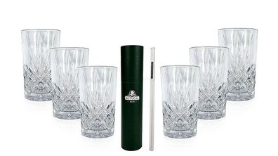 Longdrinkglas in Kristall Optik - 6er Set Gläser + 20 Stk. Botucal Glashalm / S