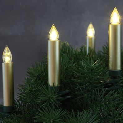 LED Weihnachtsbaumbeleuchtung Kabellos Dimmer Timer Flacker 10er gold 30056