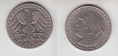 10 Zloty Kupfer Nickel Münze Polen 1967, 20. Todestag von Karol Swierczewski
