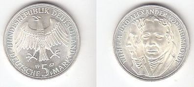 BRD Gedenk Münze 5 Mark Wilhelm und Alexander Humboldt 1967