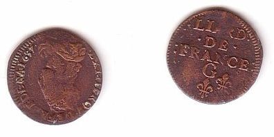 Liard Kupfer Münze Frankreich 1657 G
