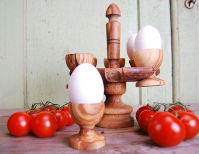 6er SET, Eierbecher Eierhalter Eier-Halter Eierständer aus Olivenholz & Ständer