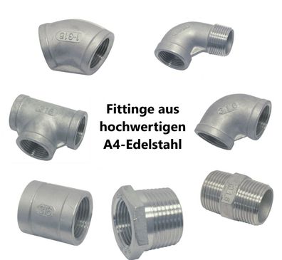 Fittinge A4 Edelstahl Gewindefitting Reduzierstück Rohrbogen T-Stück Fitting