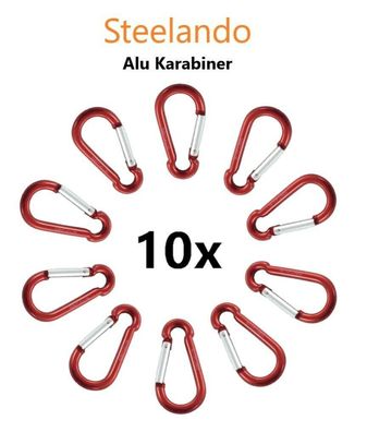 10x Rote Aluminium Karabinerhaken - Alu Karabiner Set Schlüsselanhänger Wandern