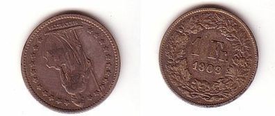 1 Franken Silber Münze Schweiz 1909