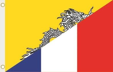 Fahne Flagge Bhutan-Frankreich Hissflagge 90 x 150 cm