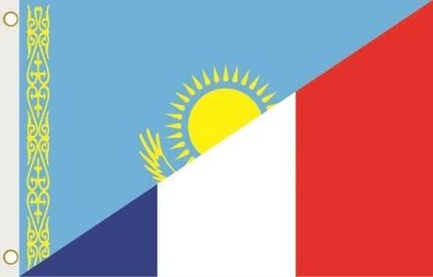 Fahne Flagge Kasachstan-Frankreich Hissflagge 90 x 150 cm