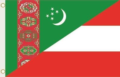 Fahne Flagge Turkmenistan-Österreich Hissflagge 90 x 150 cm