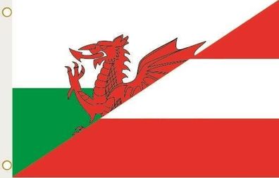 Fahne Flagge Wales-Österreich Hissflagge 90 x 150 cm