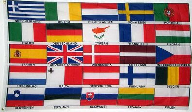 Fahne Flagge Europa 25 Länder mit Schrift 90 x 150 cm