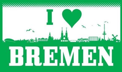 Fahne Flagge I love Bremen Skyline 90 x 150 cm