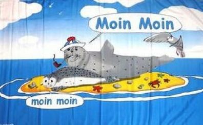 Fahne Flagge Moin Moin Robben auf der Sandbank 90 x 150 cm