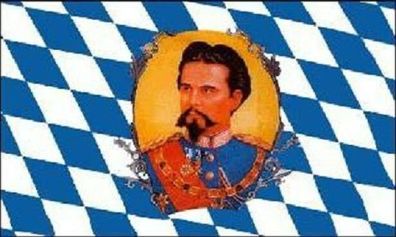 Fahne Flagge Bayern mit König Ludwig II 90 x 150 cm
