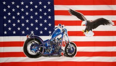 Fahne Flagge USA mit Adler Motorrad Bike 90 x 150 cm