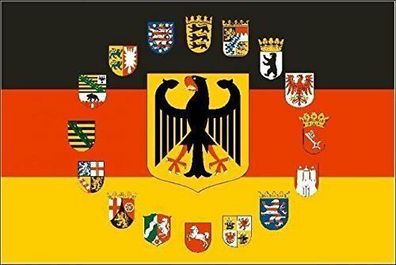 Fahne Flagge Deutschland Adler mit 16 Bundesländer Wappen 90 x 150 cm