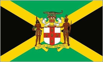 Fahne Flagge Jamaika mit Wappen 90 x 150 cm