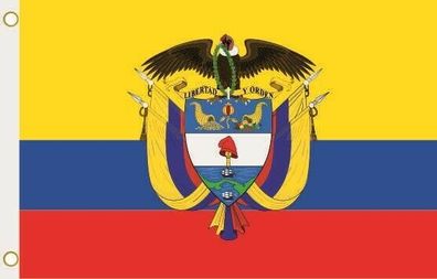 Fahne Flagge Kolumbien mit Wappen Hissflagge 90 x 150 cm