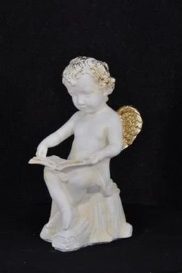 Engel Buch Angel Figur Statue Skulptur Stuckgips Hand bemalt Deko